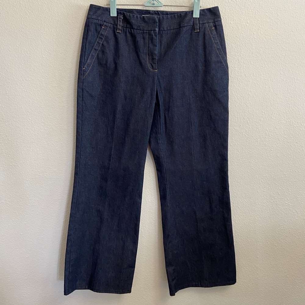 Ann Taylor Women's Denim Wide Leg Pants‎ Dark Wash Career Casual Size 8 Stretch